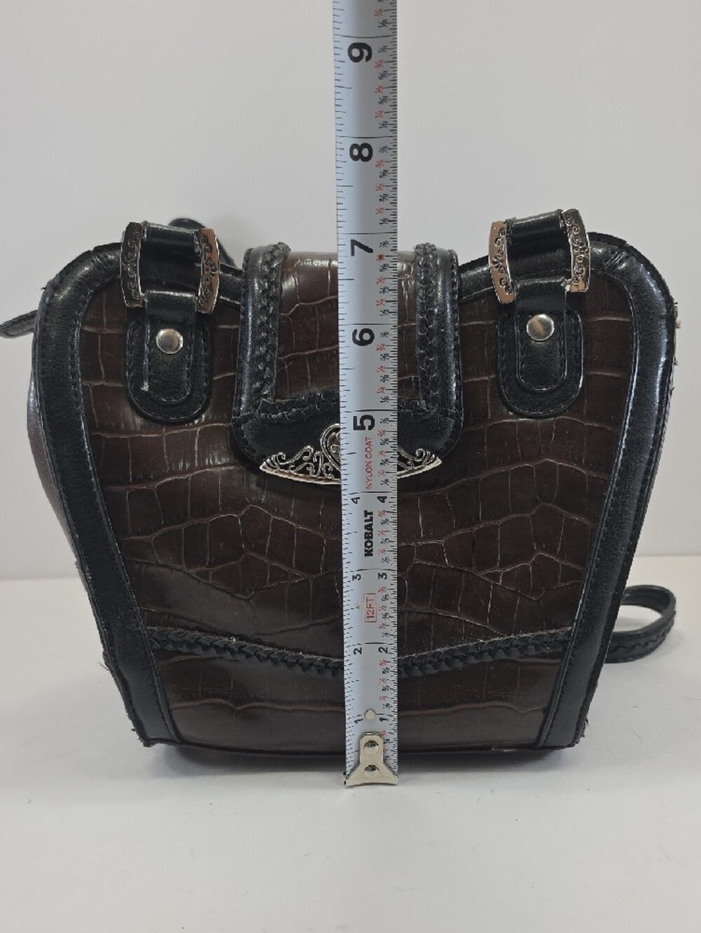 CR Western Croc Embossed Brown Black Shoulder Bag Y2K Purse - Picture 12 of 15